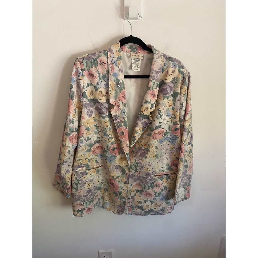 Jaclyn Smith Vintage Floral Blazer‎ Pastel Pink Yellow Blue Size 16